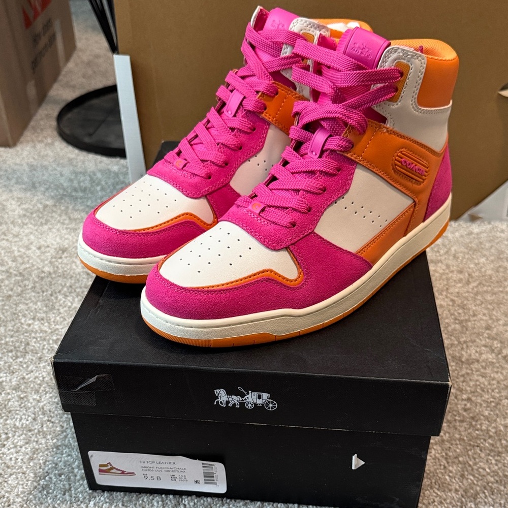 Coach Pink and Orange High-Top Sneakers